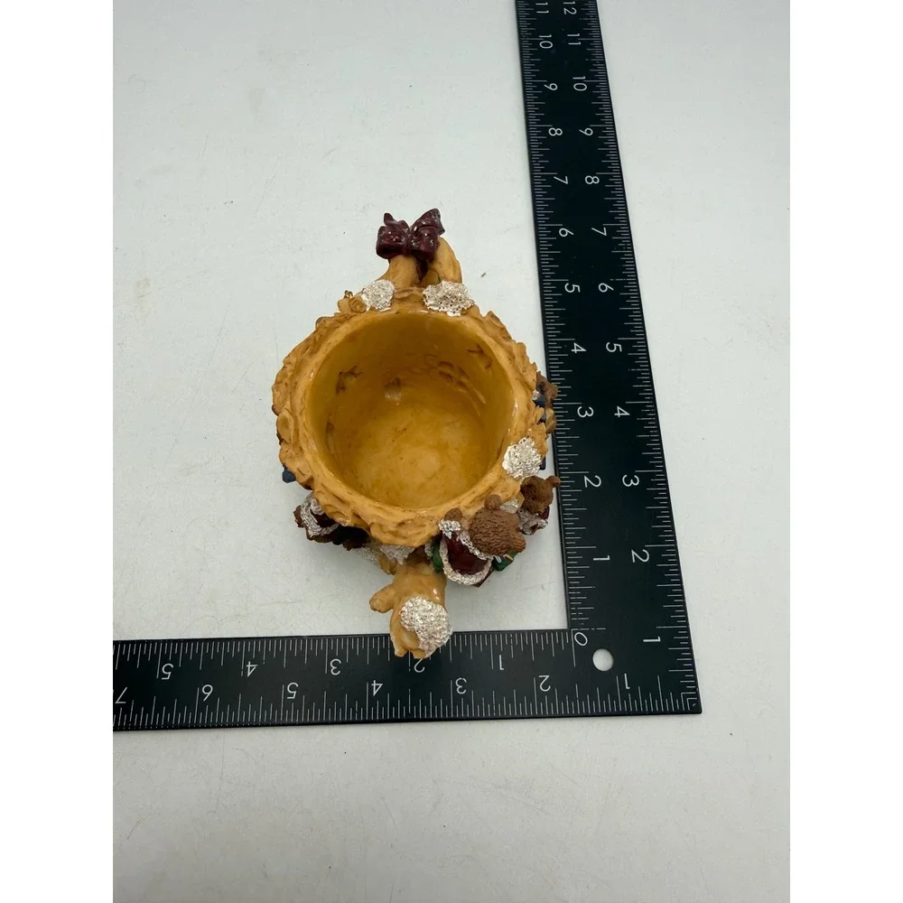 Vintage Christmas Teddy Bear Tree Stump Teapot Votive Candle Holder Resin Decor